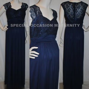 Long Navy Blue Lace Chiffon Maternity Dress NEW
